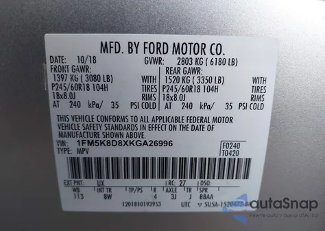 2019 Ford Explorer Xlt z USA, uszkodzony, nr VIN 1FM5K8D8XKGA26996